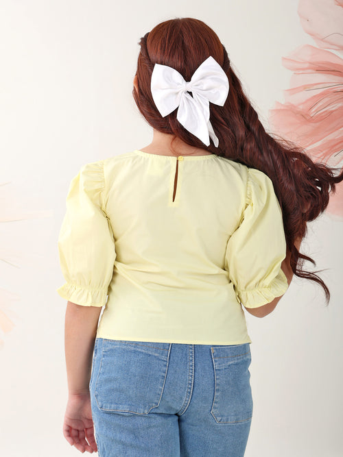 Girls Tops Yellow Short Sleeves Round Neck