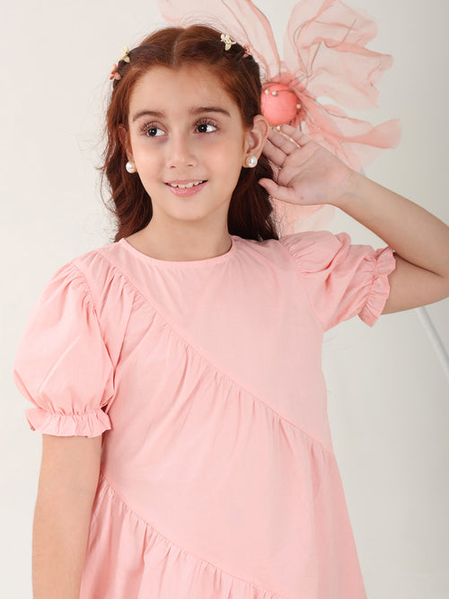 Girls Dresses Pink Short Sleeve Round Neck