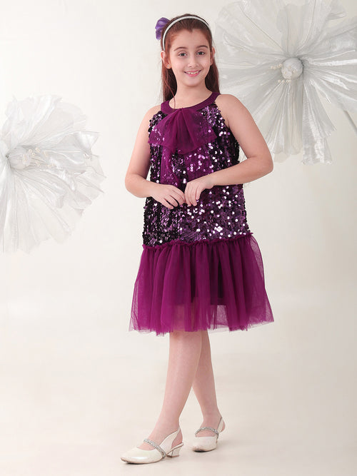 Girls Dresses Purple Sleeveless Round