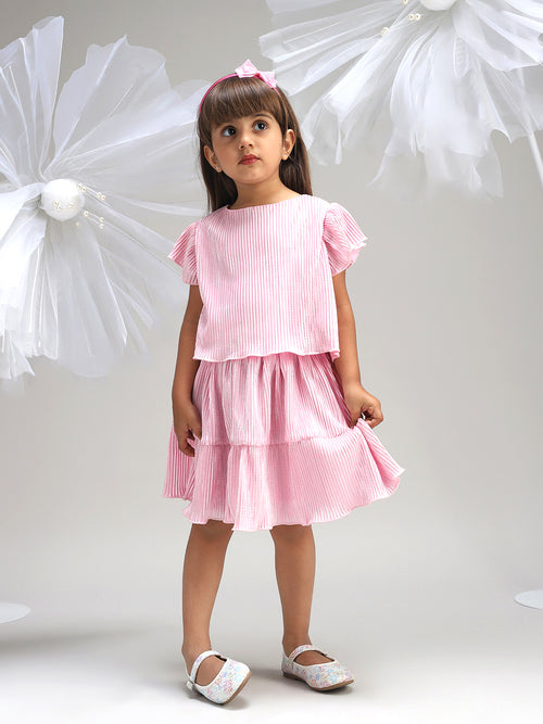 Girls Elegant Pink Polyester Party Dress Stylish and Comfortable Outfit for Kids