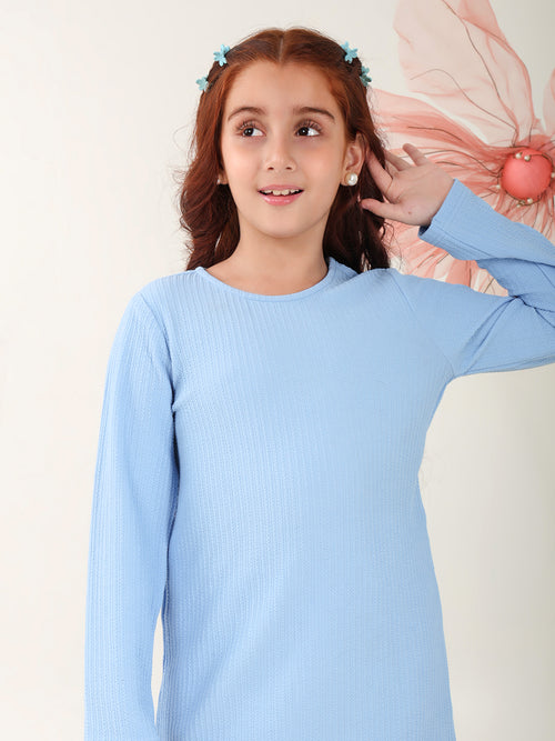 Girls Dresses Blue Full sleeve Round Neck
