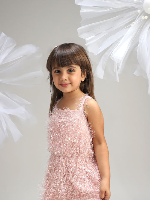 Girls Elegant Pink Polyester Party Dress Stylish and Comfortable Outfit for Kids