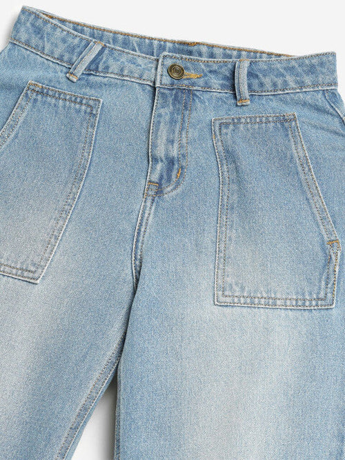 Girls Jean Mildly Distressed Light Fade Cotton Jeans