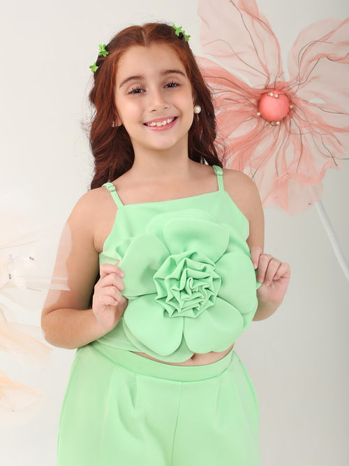 Girls Clothing Set Green Sleeveless Round Neck