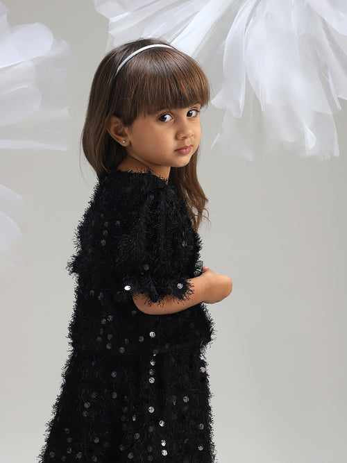 Girls Black Polyester Dress Stylish Evening and Party Outfit