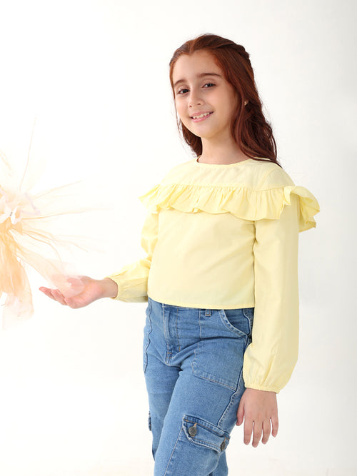 Girls Tops Yellow Long Sleeves Round Neck