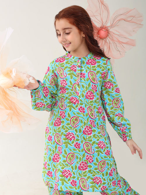 Girls Clothing Set Blue Full sleeve Manderian Collar