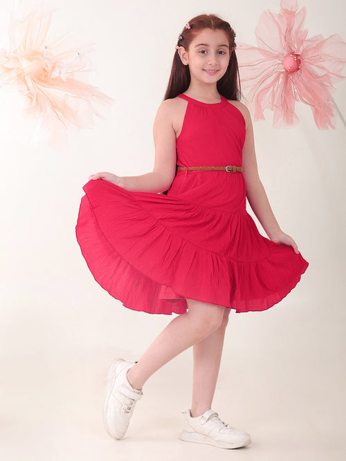 Girls Dresses Red Sleeveless Round