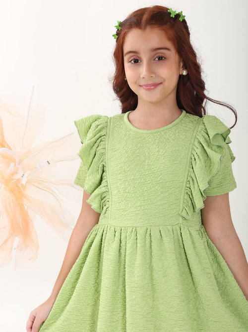 Girls Dresses Olive Short Sleeve Round Neck
