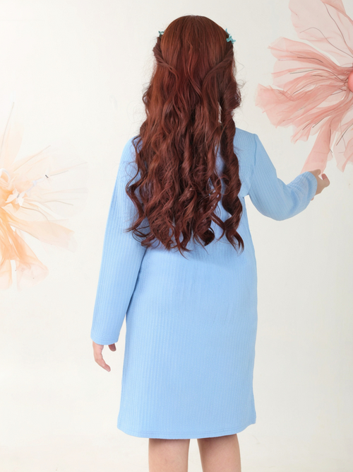 Girls Dresses Blue Full sleeve Round Neck