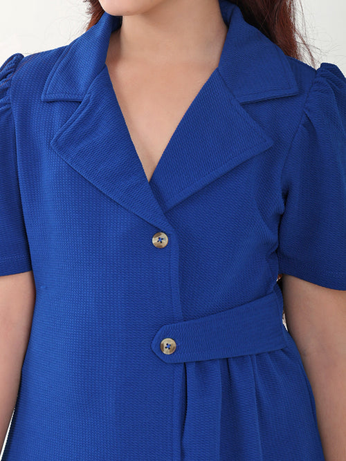 Girls Dresses Blue Short Sleeve Shirt Collar