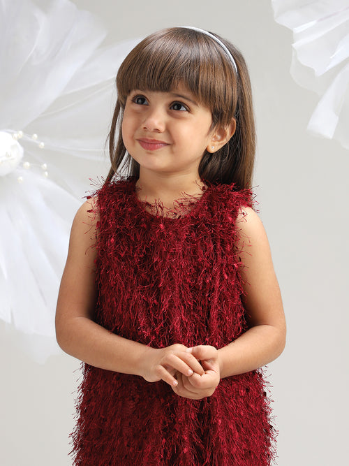 Girls Maroon Polyester Dress Elegant and Soft Festive Wear