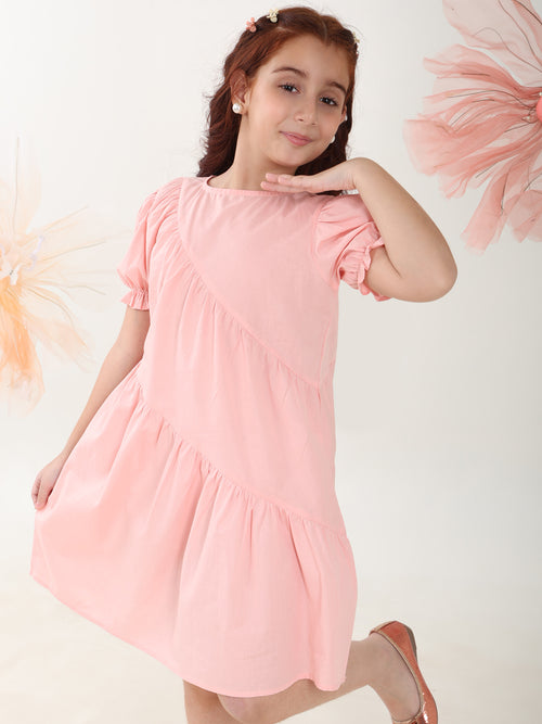 Girls Dresses Pink Short Sleeve Round Neck