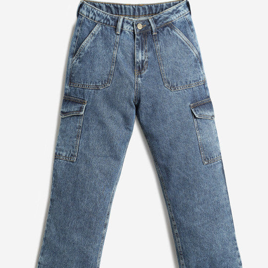 Girls Jean Clean Look Mid-Rise Heavy Fade Cotton Jeans