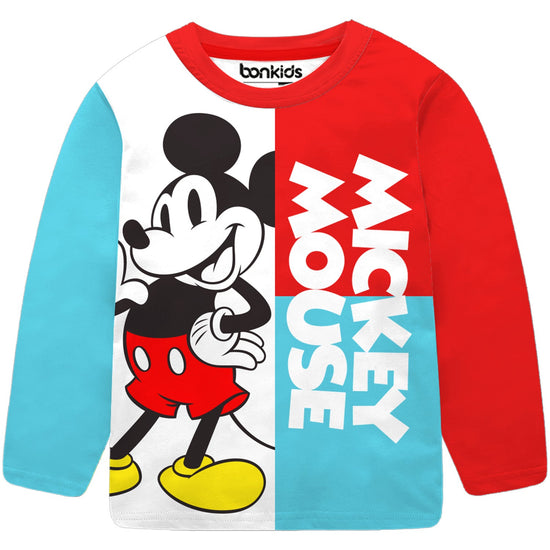 Mickey Green/Red Full Sleeve Boys T-SHIRT
