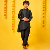 Black Silk Kurta With Pajama Set For Father-Son