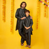 Black Silk Kurta With Pajama Set For Father-Son