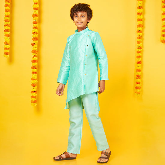 Sky Blue Silk Kurta With Pajama Set For Father-Son