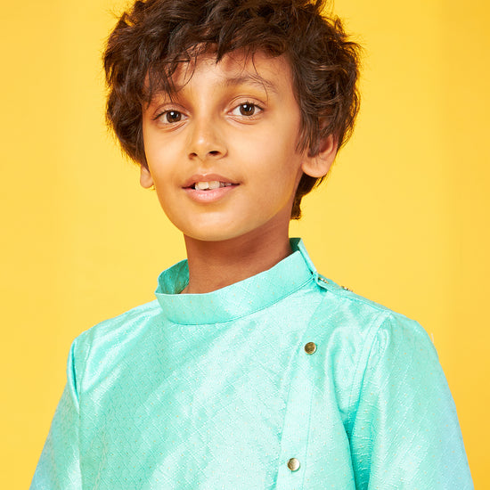 Sky Blue Silk Kurta With Pajama Set For Father-Son