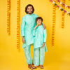Sky Blue Silk Kurta With Pajama Set For Father-Son