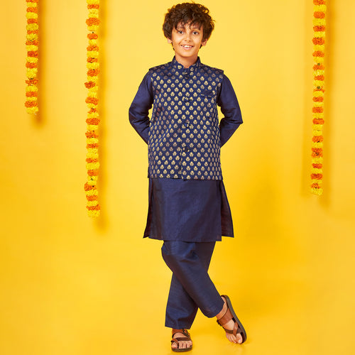 Nay Silk Kurta With Bandi Pajama Set For Father-Son