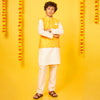 White Silk Kurta With Gold Bandi Pajama Set For Father-Son