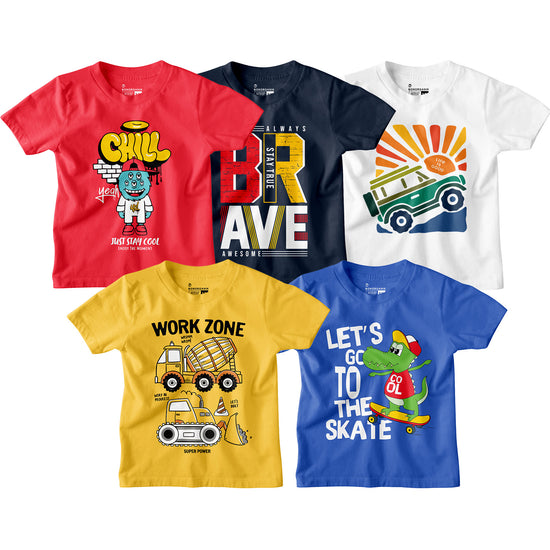 Boy Graphic Printed  Pack of 5 Combo Tees
