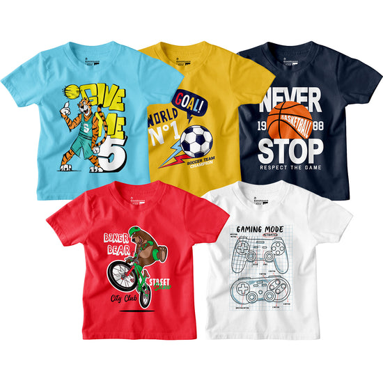 Boy Graphic Printed  Pack of 5 Combo Tees