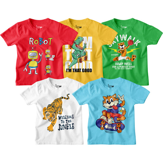 Boy Graphic Printed  Pack of 5 Combo Tees