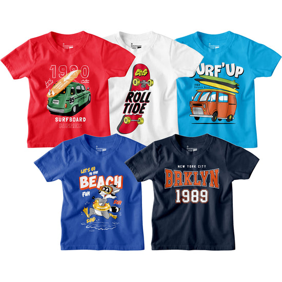 Boy Graphic Printed  Pack of 5 Combo Tees