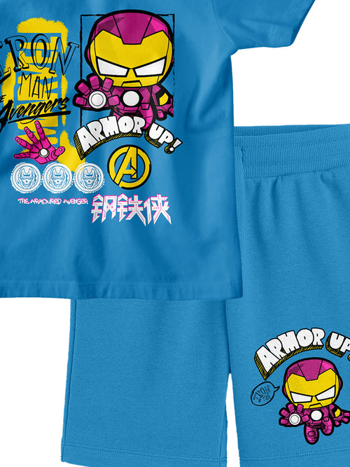 Bonorganik Kids Iron Man Avengers Co-ords Set Blue T-Shirt & Shorts