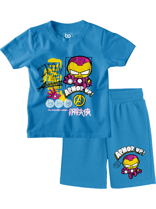 Bonorganik Kids Iron Man Avengers Co-ords Set Blue T-Shirt & Shorts