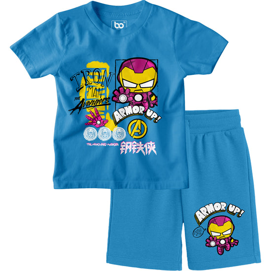 Kids Iron Man Avengers Co-ords Set Blue T-Shirt & Shorts