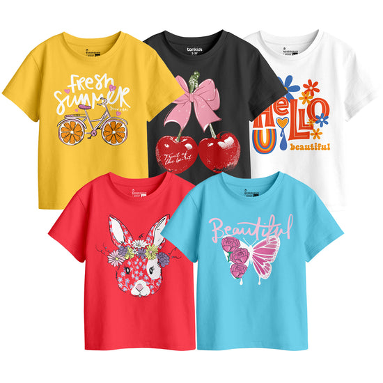 Girls Graphic Printed Pack Of 5 Tees