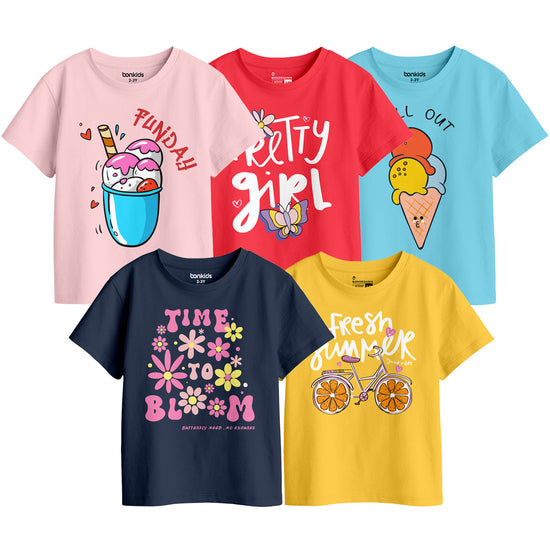 Girls Graphic Printed Pack Of 5 Tees