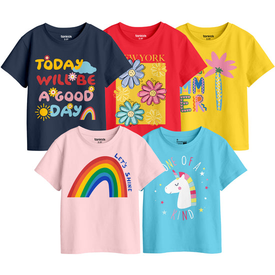 Girls Graphic Printed Pack Of 5 Tees