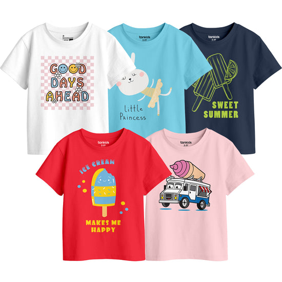 Girls Graphic Printed Pack Of 5 Tees