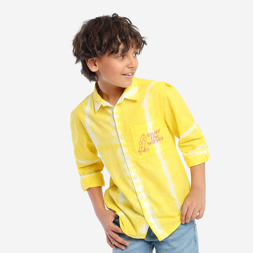 Boys Yellow/White Full Sleeve Shirt
