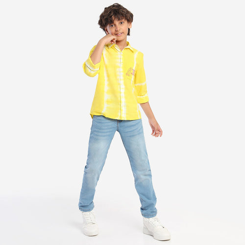 Boys Yellow/White Full Sleeve Shirt