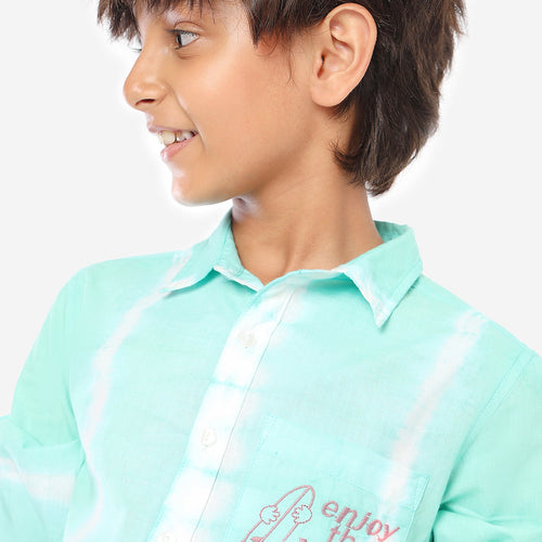 Boys Green White Full SLeeve Shirt