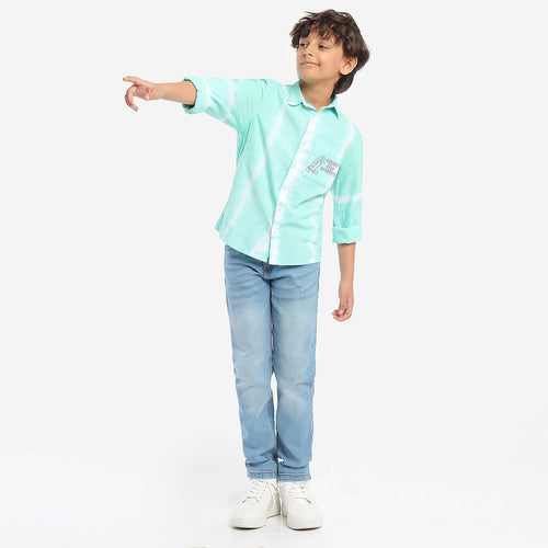 Boys Green White Full SLeeve Shirt