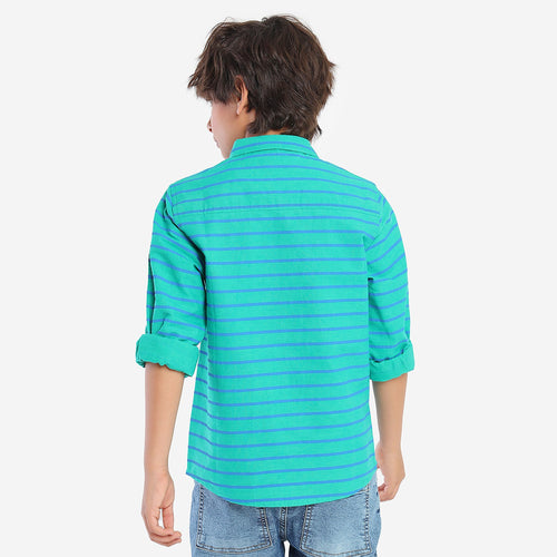 Boys Green Stripes Full Sleeves Shirt