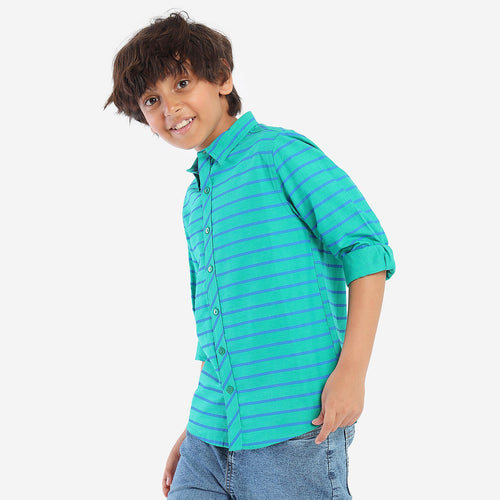 Boys Green Stripes Full Sleeves Shirt