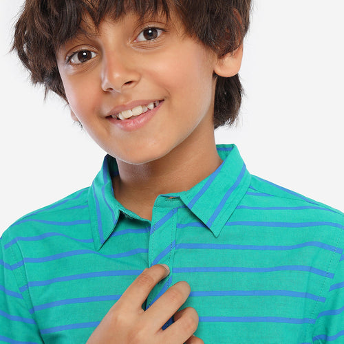 Boys Green Stripes Full Sleeves Shirt