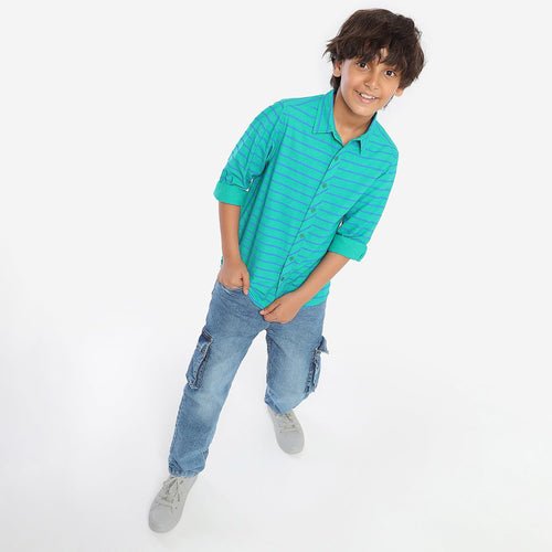 Boys Green Stripes Full Sleeves Shirt