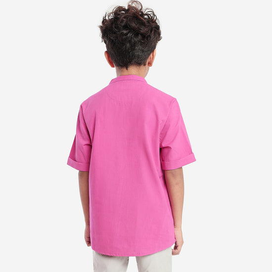 Boys Pink Mandarin collar Shirt