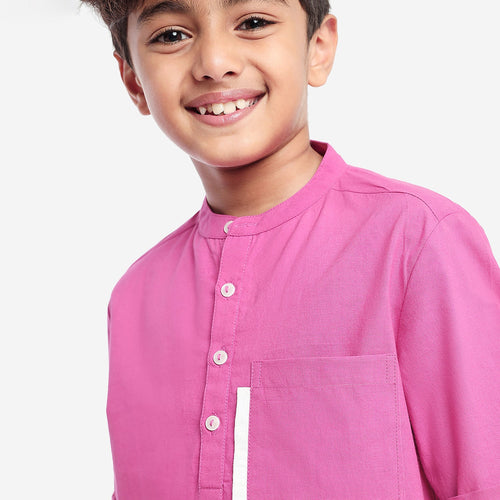 Boys Pink Mandarin collar Shirt