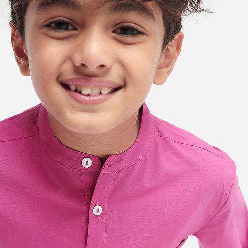 Boys Pink Mandarin collar Shirt
