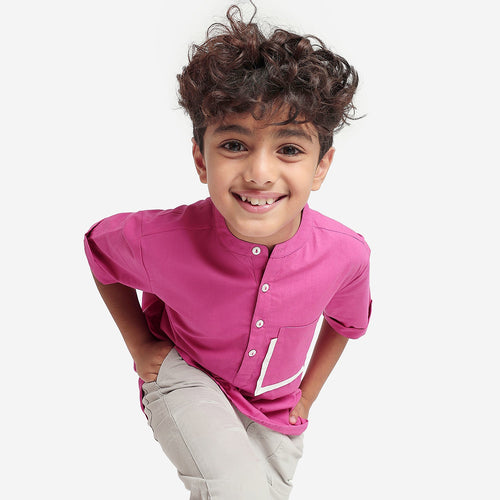 Boys Pink Mandarin collar Shirt