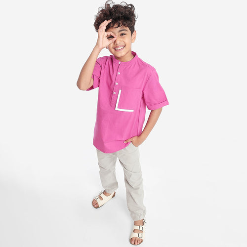 Boys Pink Mandarin collar Shirt